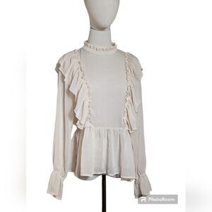 Vila Cream Ruffle Sheer Victorian Top